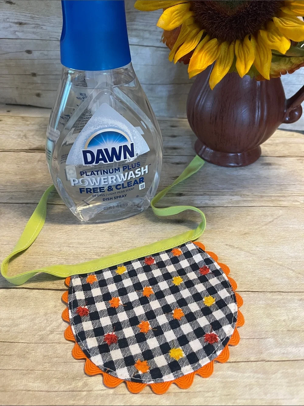 Reversible Dish Soap Bottle Apron - Dawn Powerwash - Halloween/Fall on Back